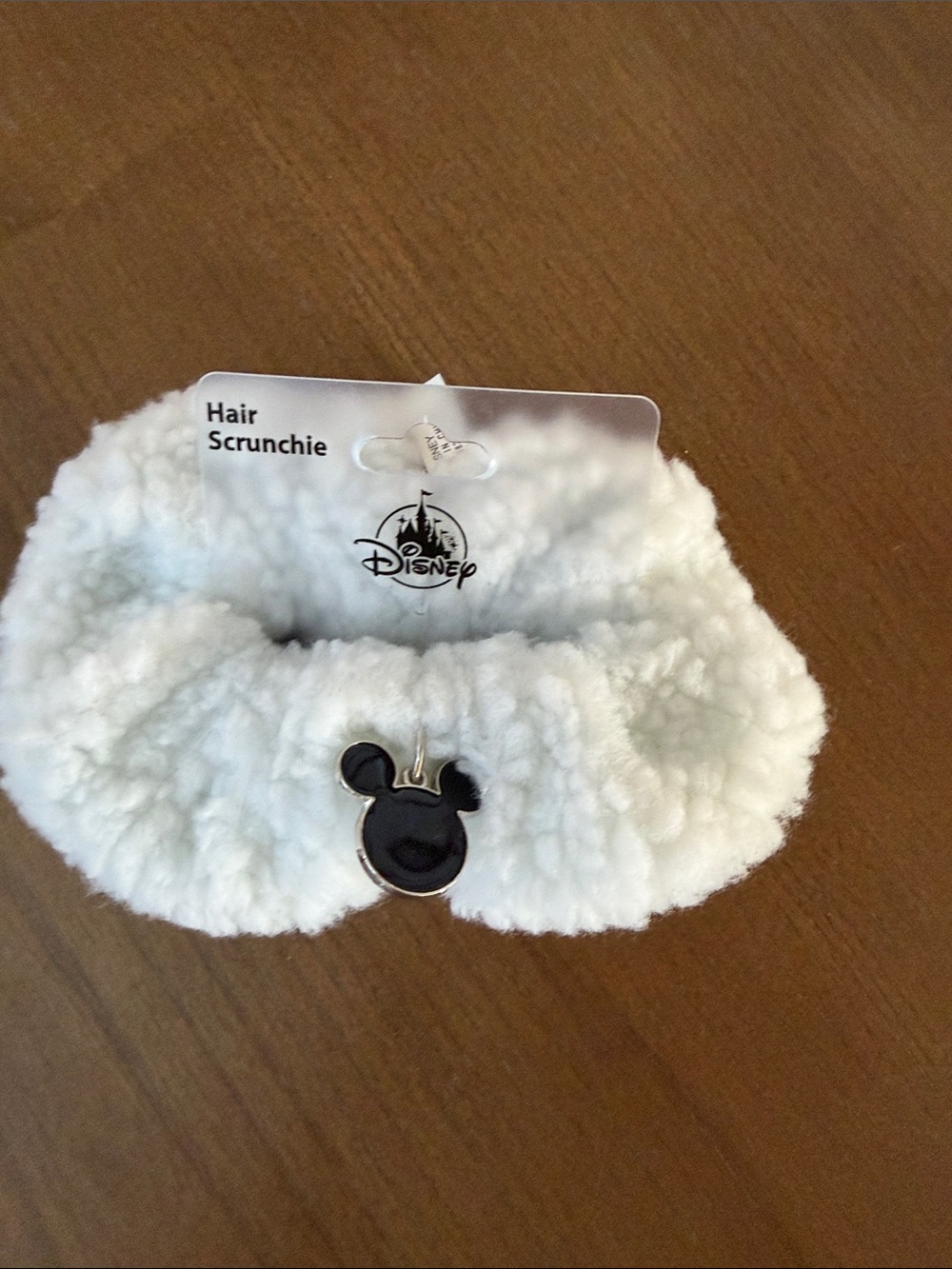 Disney White Plush Kids Hair Scrunchie with Black Mickey Charm